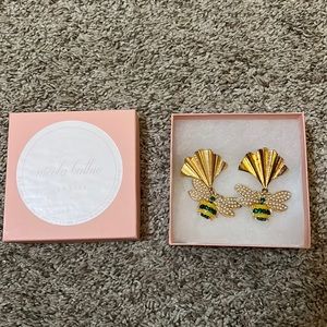 Nicola Bathie gold and green bumblebee earrings.